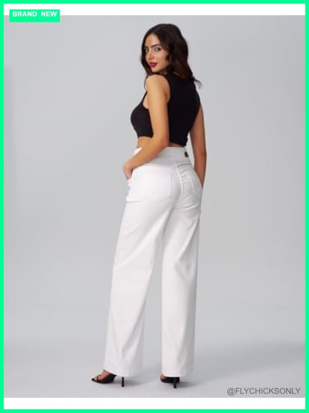 High Waisted Stretch Baggy Wide Leg Denim Pants - Picture 4 of 7